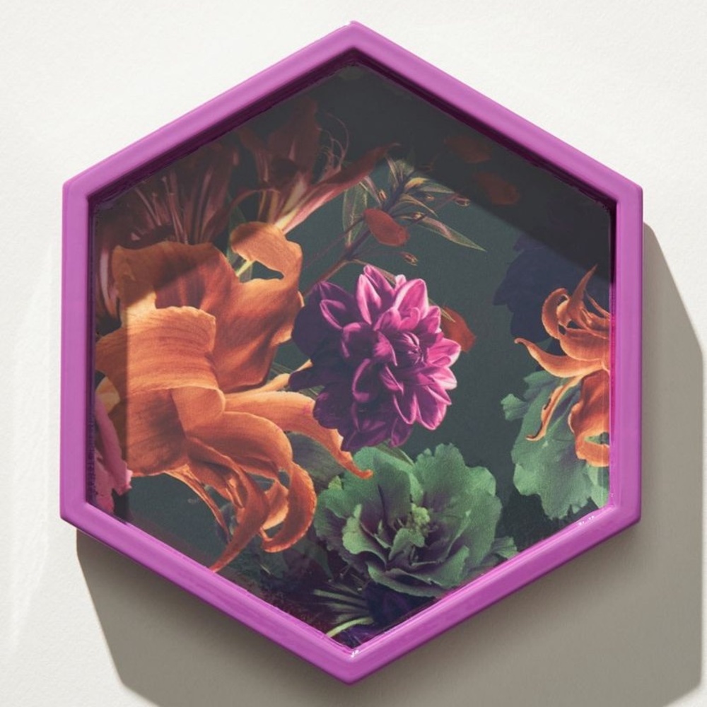 Anthropologie 🌷 Verlaine Vanity Tray 🌷 Floral Laquer Hexagon Trinket Dish